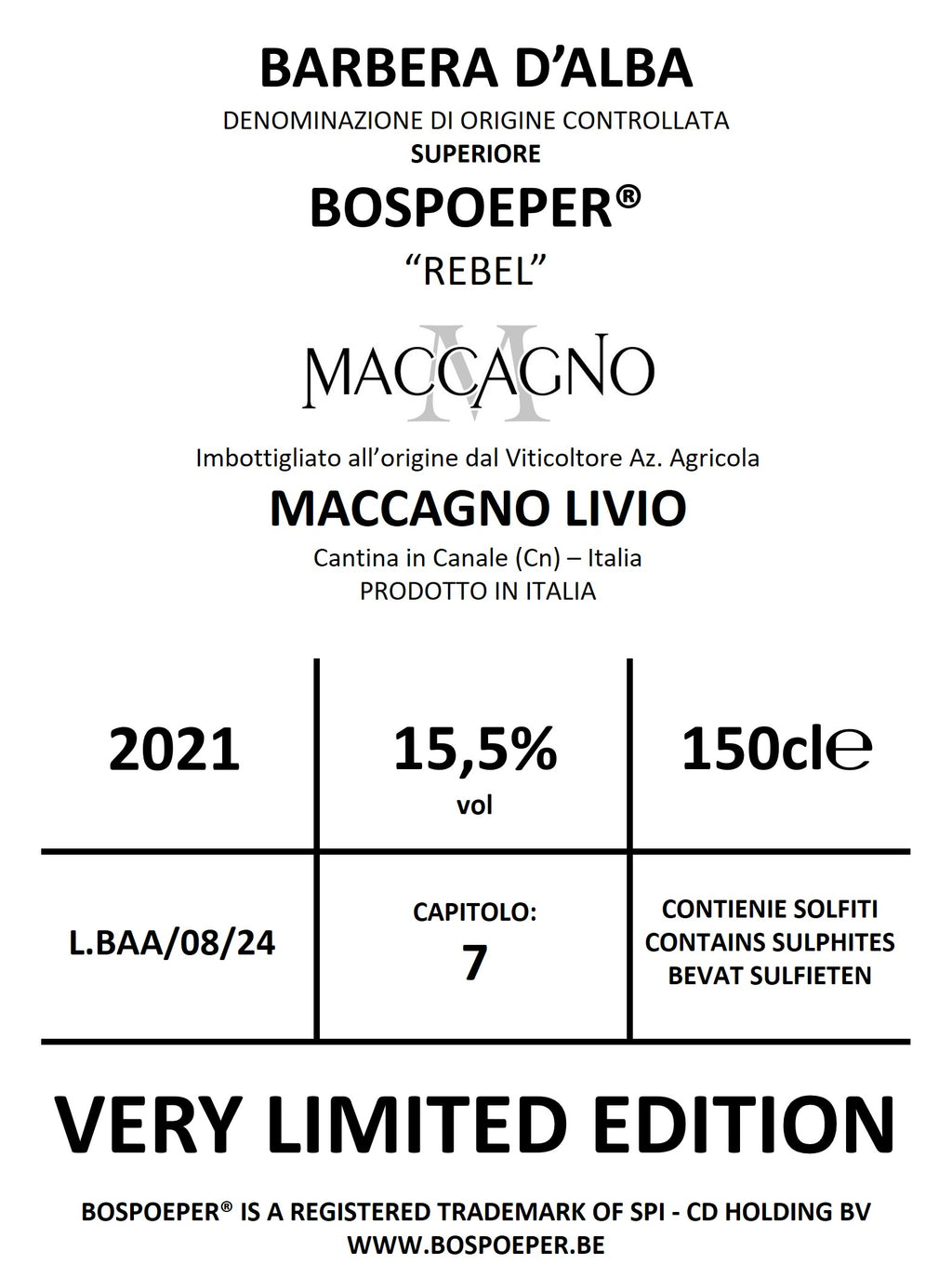 Barbera d'Alba DOC 2021 Superiore MAGNUM Authentic Bospoeper Rebel
