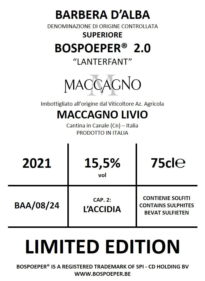 Barbera d'Alba DOC 2021 Superiore Authentic Bospoeper lanterfant