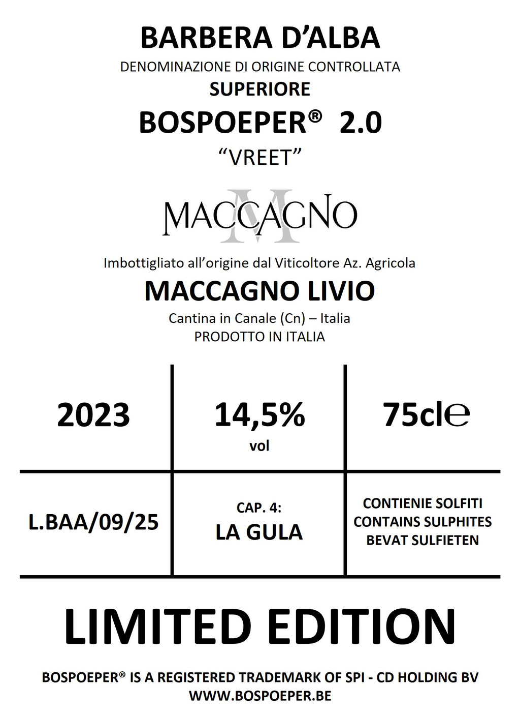 Barbera d'Alba DOC 2023 Superiore Authentic Bospoeper vreet